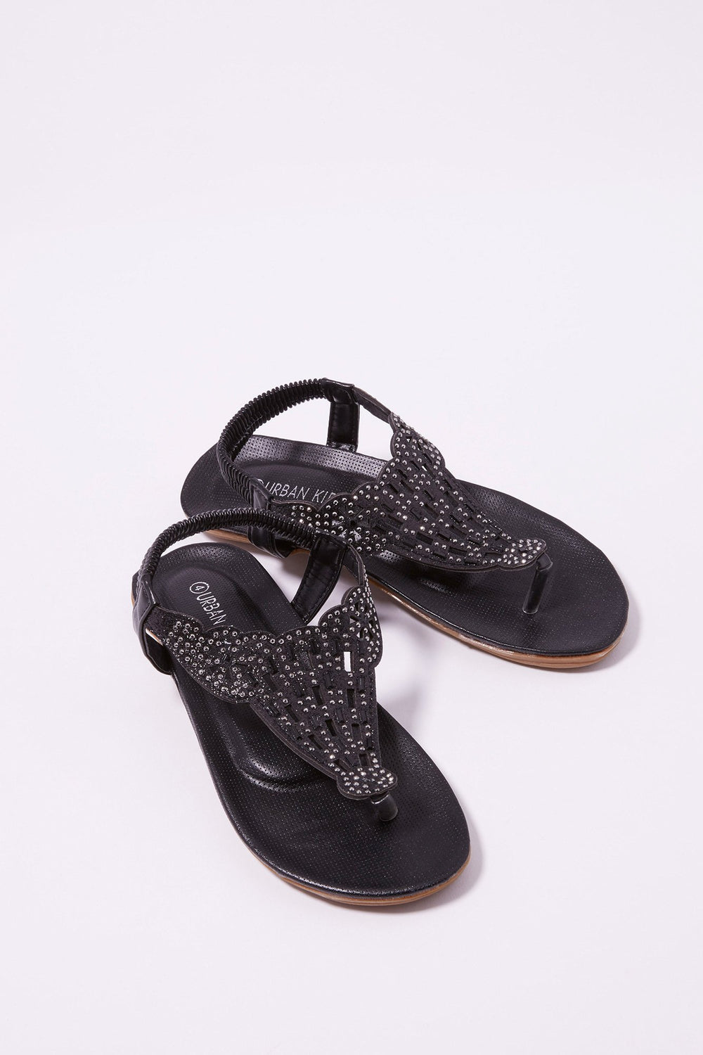Kids Girls Nubuck Tubular Beaded T-Bar Sandal Black