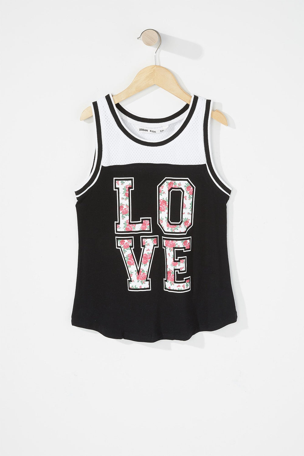 Kids Girls Perforated Graphic Mesh Basketball Tank Black