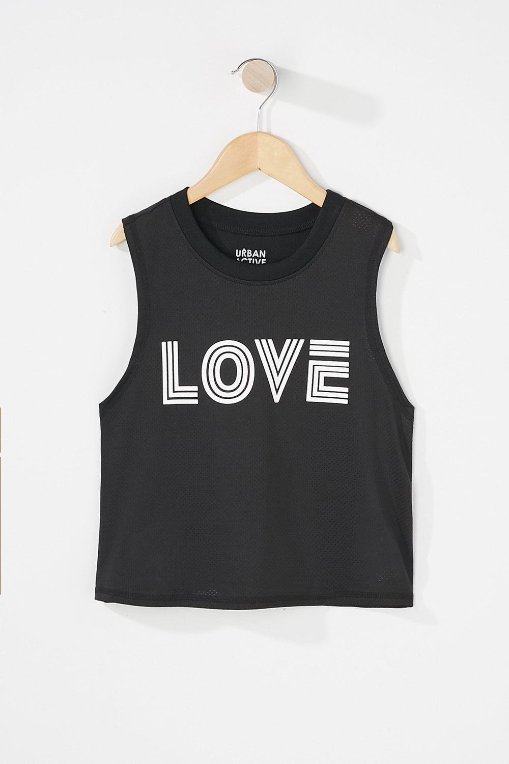 Kids Girls Perforated Graphic Tank Black