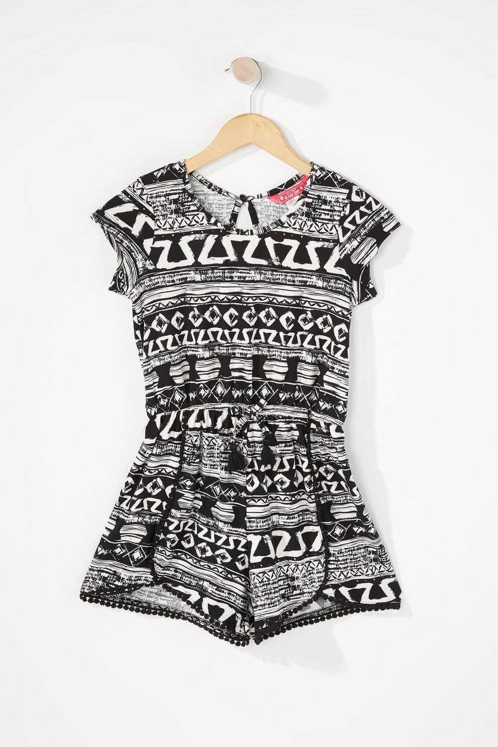 Kids Girls Printed Crochet Detail Romper Black