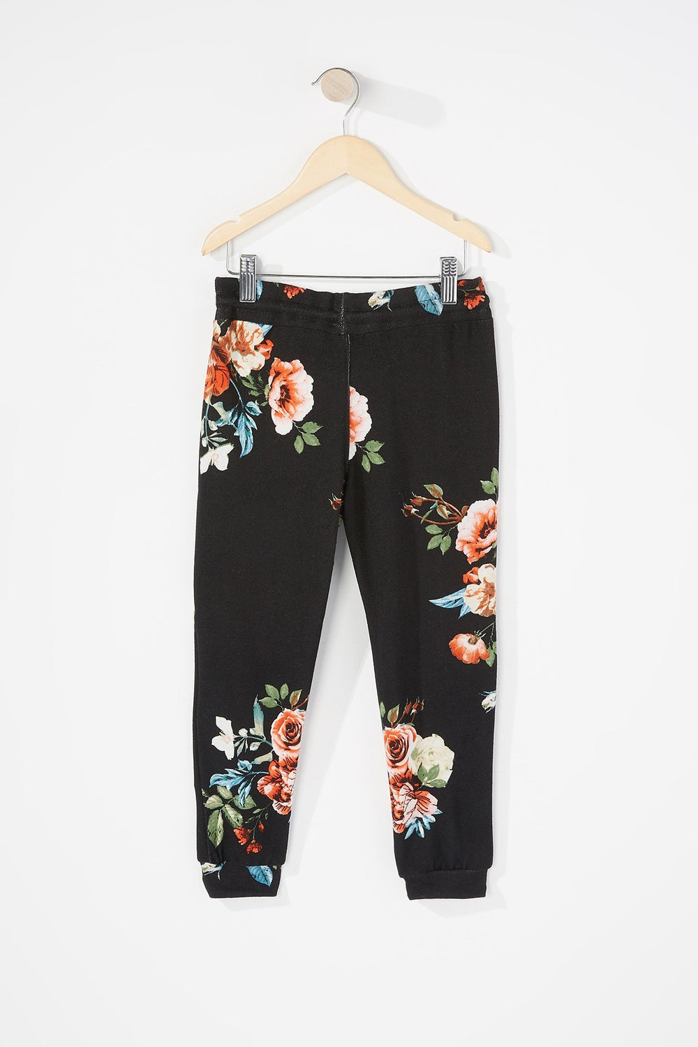 Kids Girls Printed Fleece Drawstring Jogger Black