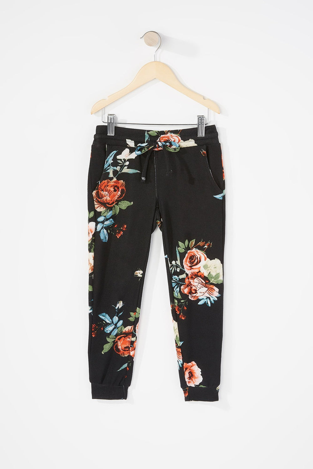 Kids Girls Printed Fleece Drawstring Jogger Black