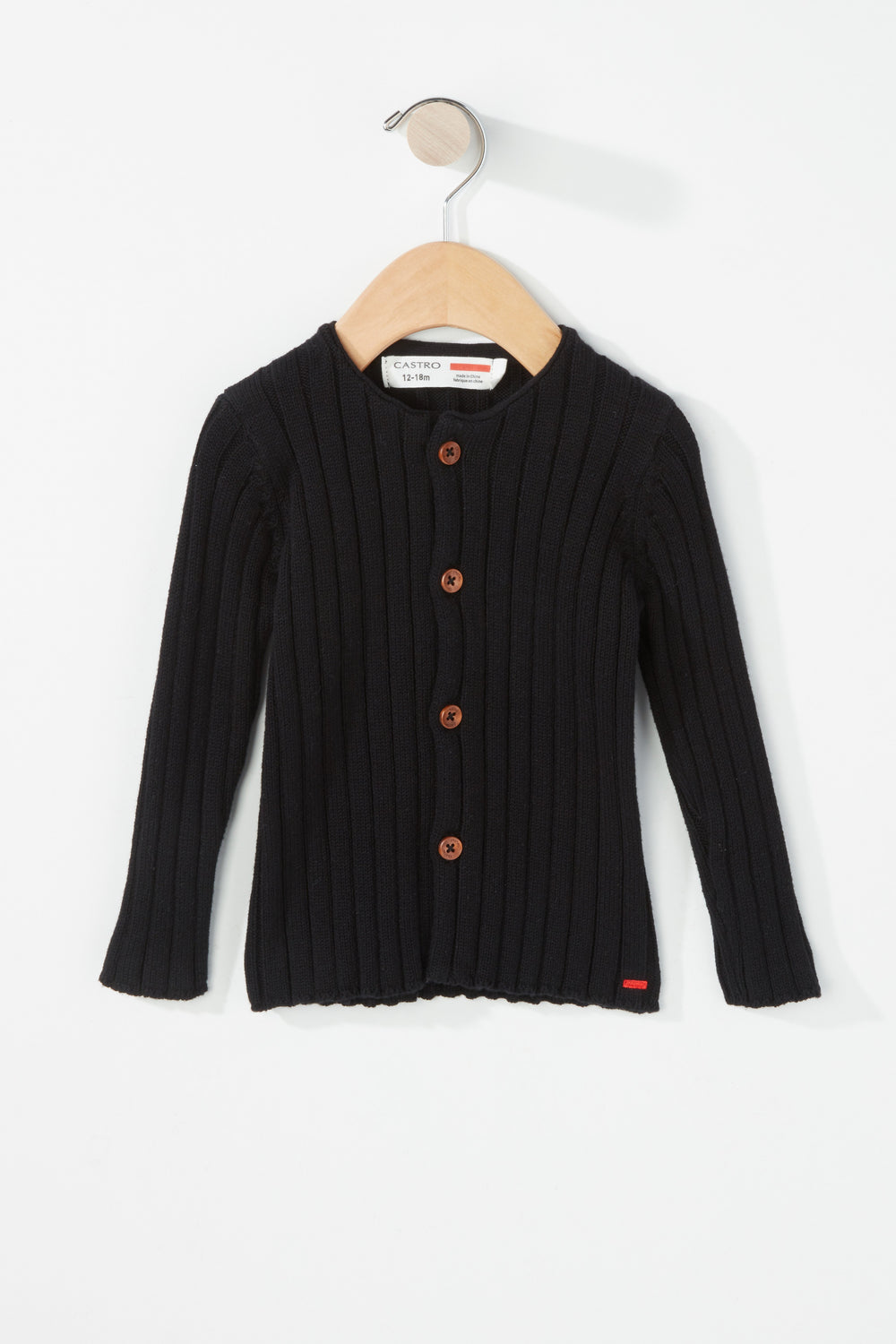 Kids Girls Ribbed Button-Up Cardigan Black