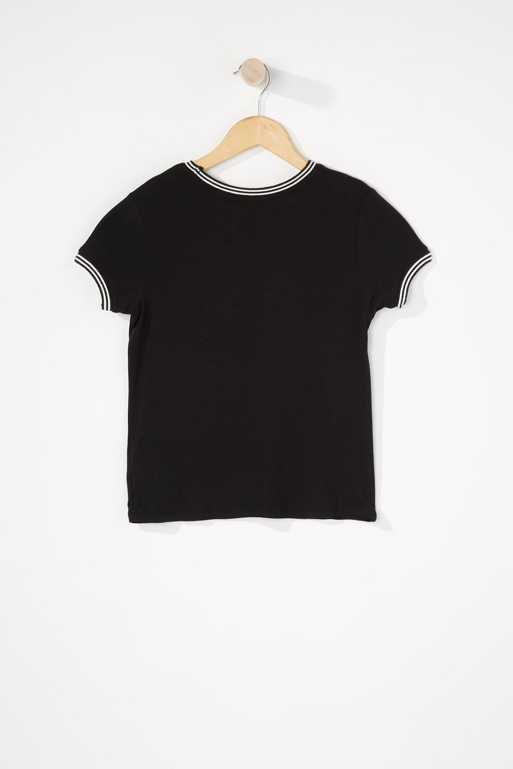 Kids Girls Ringer Graphic T-Shirt Black
