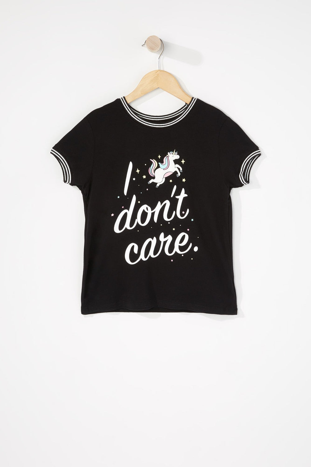 Kids Girls Ringer Graphic T-Shirt Black
