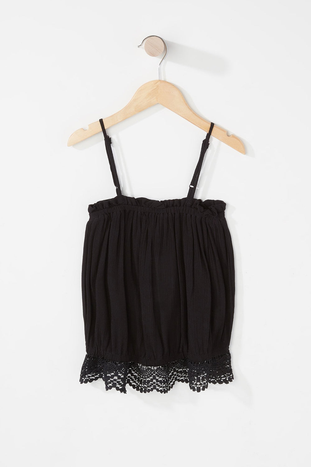 Kids Girls Ruffle Crochet Hem Lightweight Camisole Black