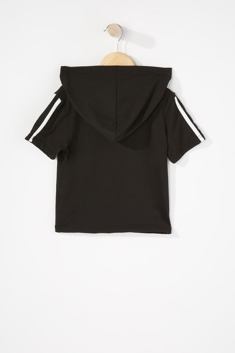 Kids Girls Side Stripe Graphic Hooded Popover T-Shirt Black