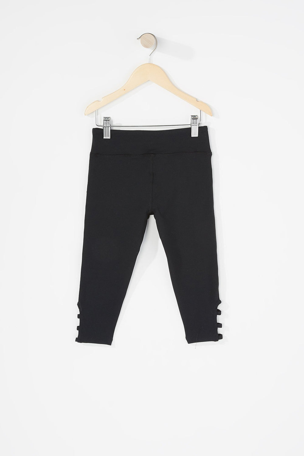 Kids Girls Solid Caged Ankle Cropped Active Legging Black