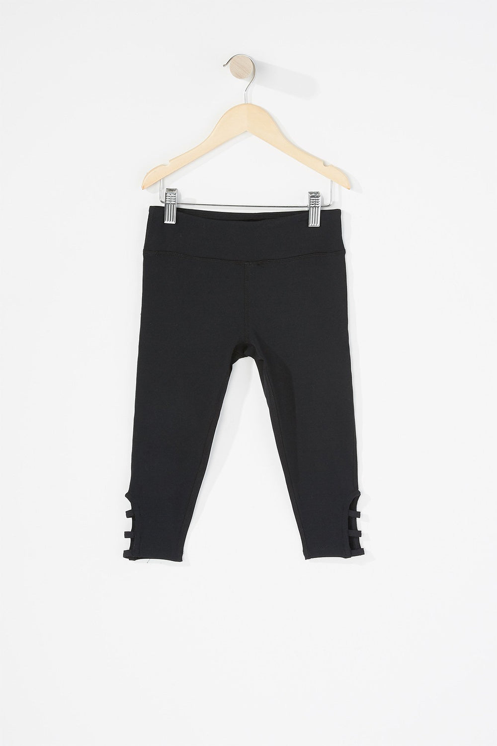 Kids Girls Solid Caged Ankle Cropped Active Legging Black