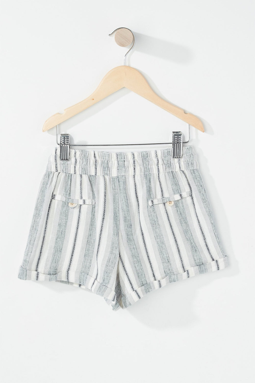 Kids Girls Striped Drawstring Linen Short Black