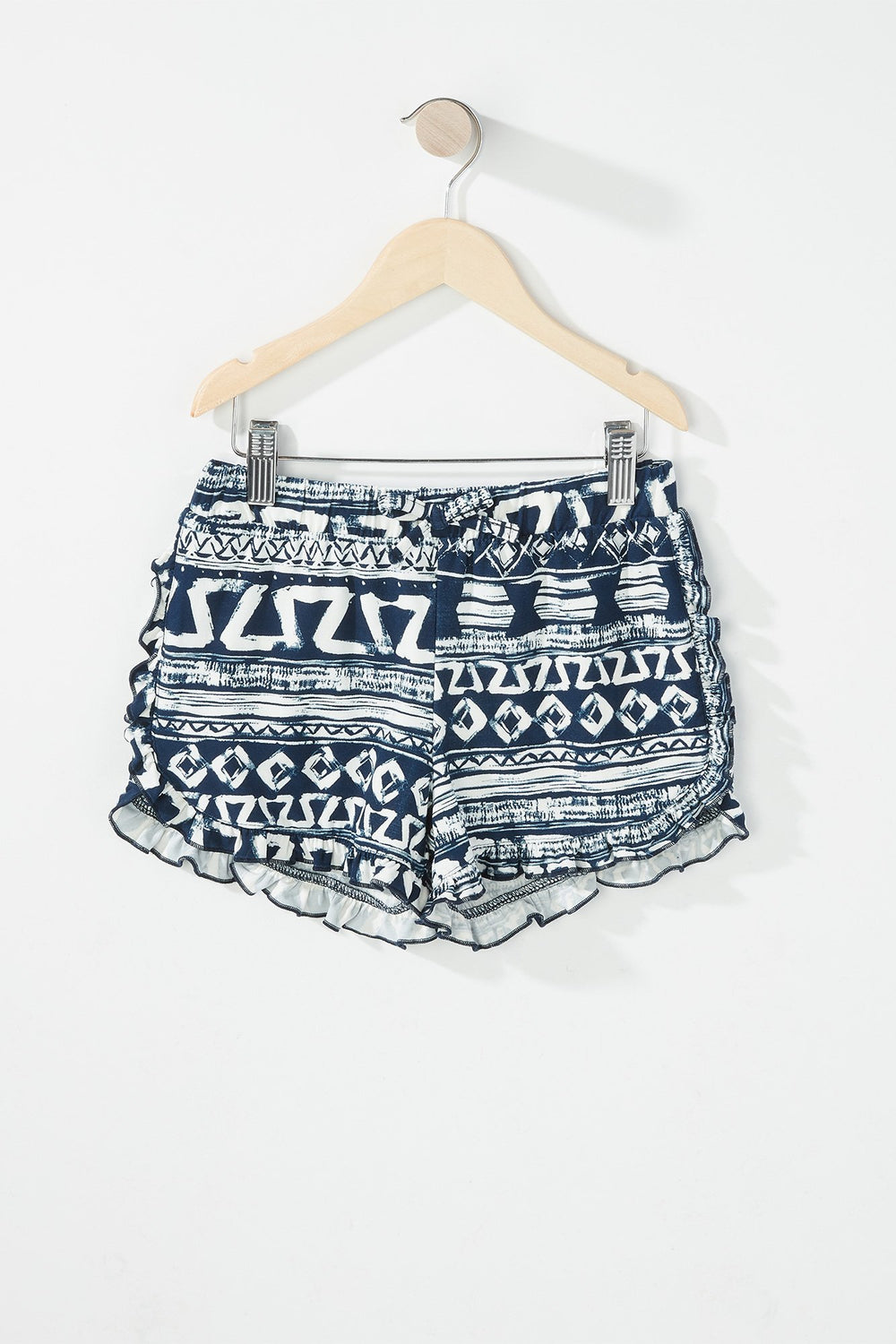 Kids Girls Tribal Ruffle Drawstring Short Black