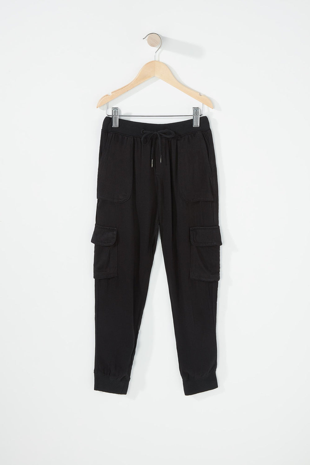 Kids Girls Twill Drawstring Cargo Jogger Black