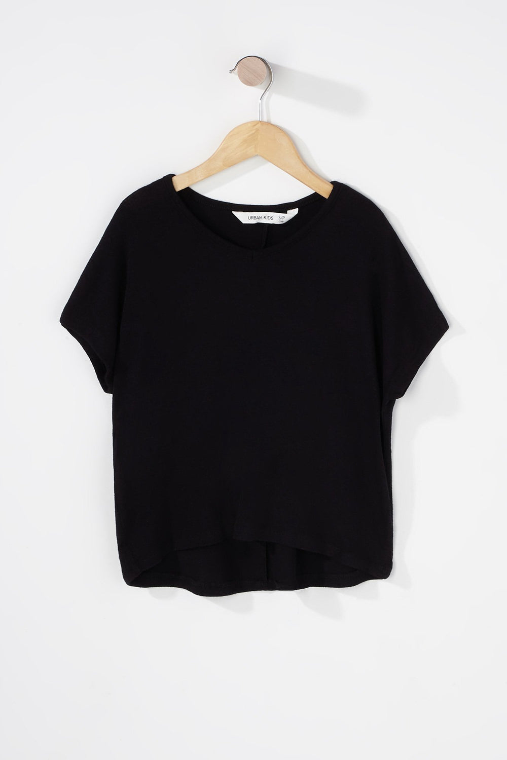 Kids Girls V-Neck Dolman Basic T-Shirt Black