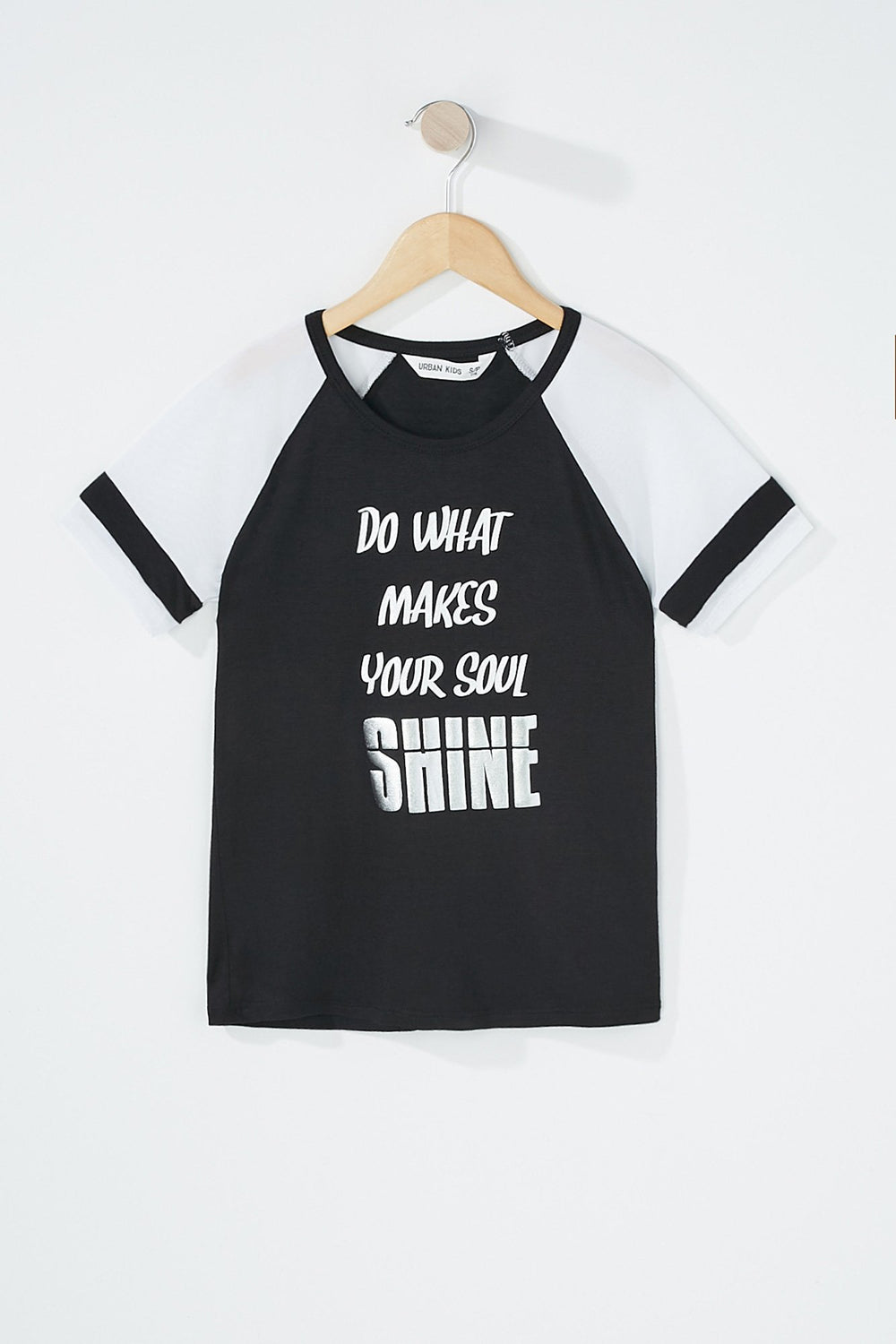 Kids Girls Varsity Striped Colour Block Mesh Graphic T-Shirt Black