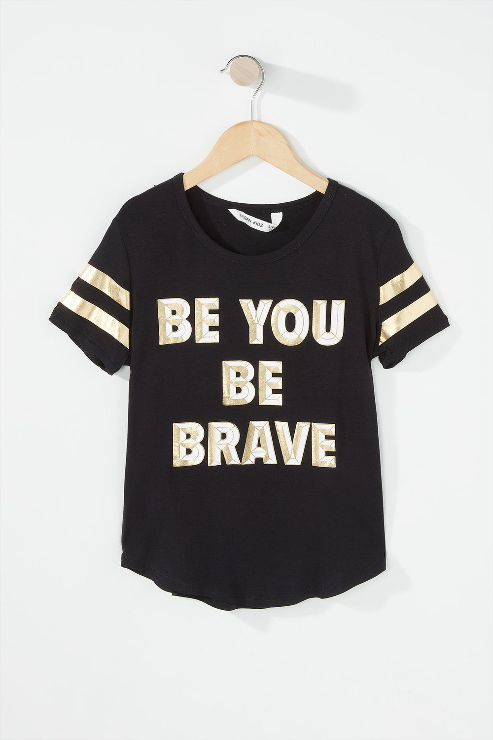 Kids Girls Varsity Striped Graphic Lightweight T-Shirt Black