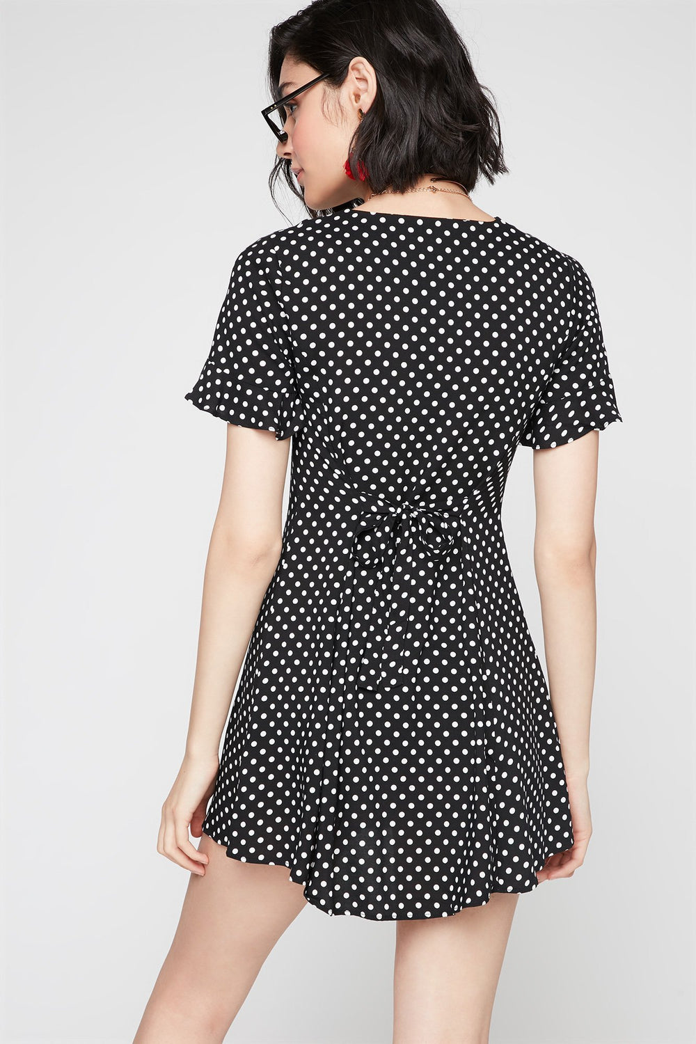 Women Ruffle Bell Sleeve Button-Up Belted Polka Dot Dress Ruffle Bell Sleeve Button-Up Belted Polka Dot Dress
