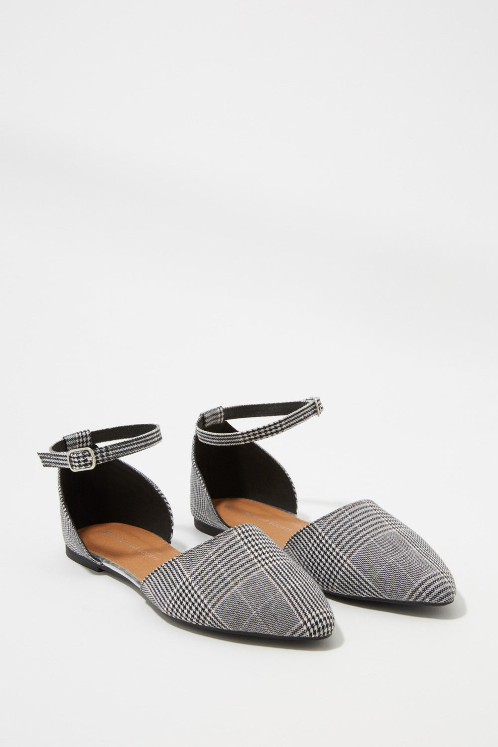 Women Faux-Suede Open-Shank Buckle Strap Flat Black with White