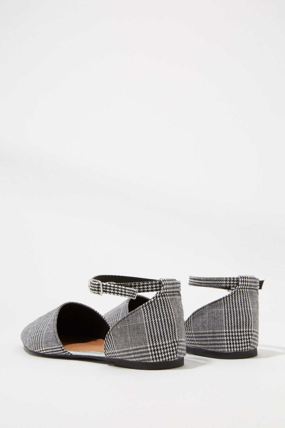 Women Faux-Suede Open-Shank Buckle Strap Flat Black with White