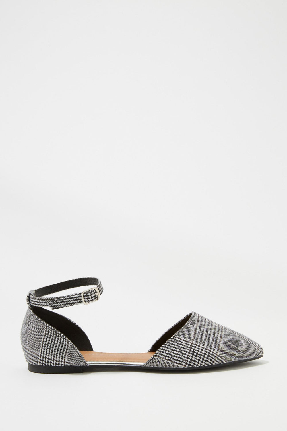 Women Faux-Suede Open-Shank Buckle Strap Flat Black with White