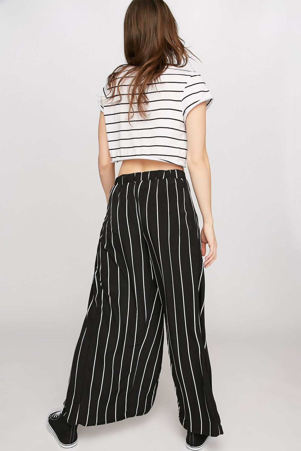 Women High-Rise Striped Walkthrough Pant Black with White
