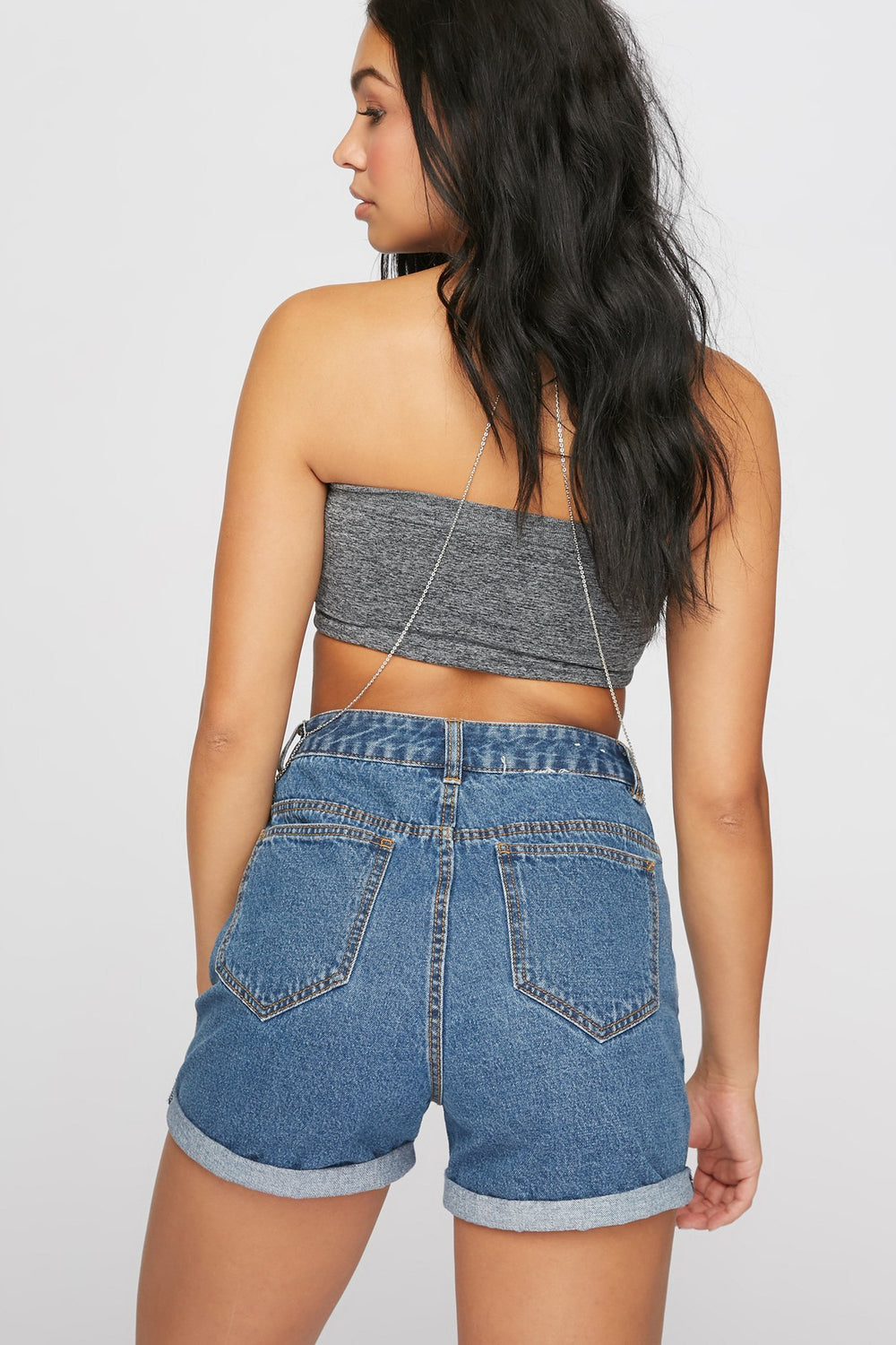 Women Seamless Cropped Tube Top Black with White