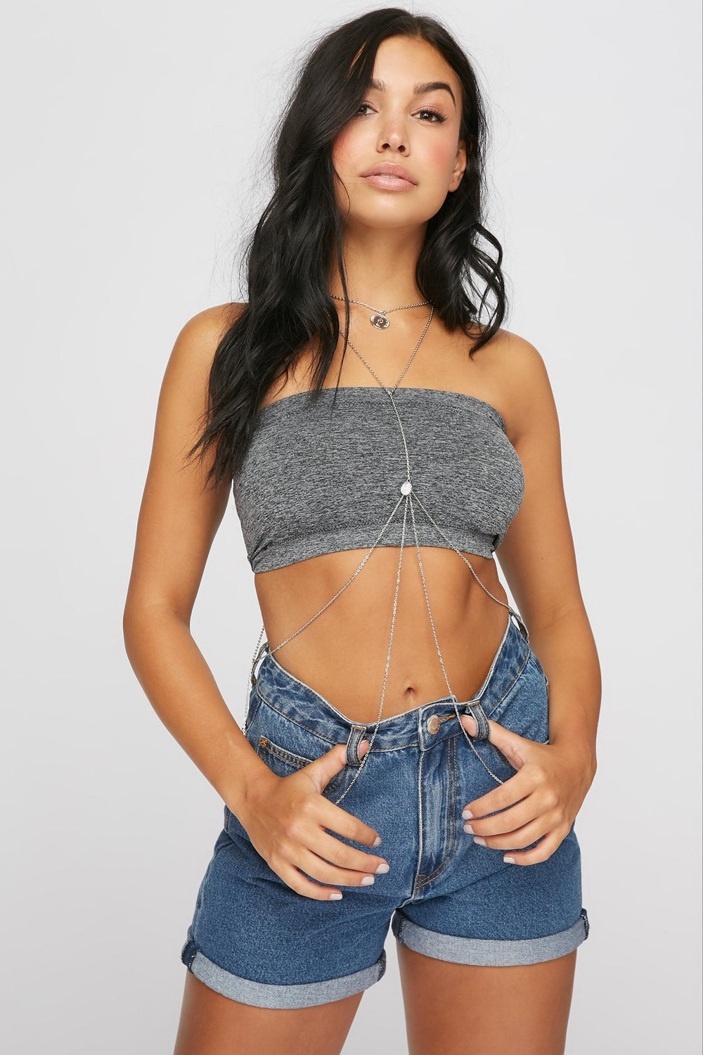 Women Seamless Cropped Tube Top Black with White
