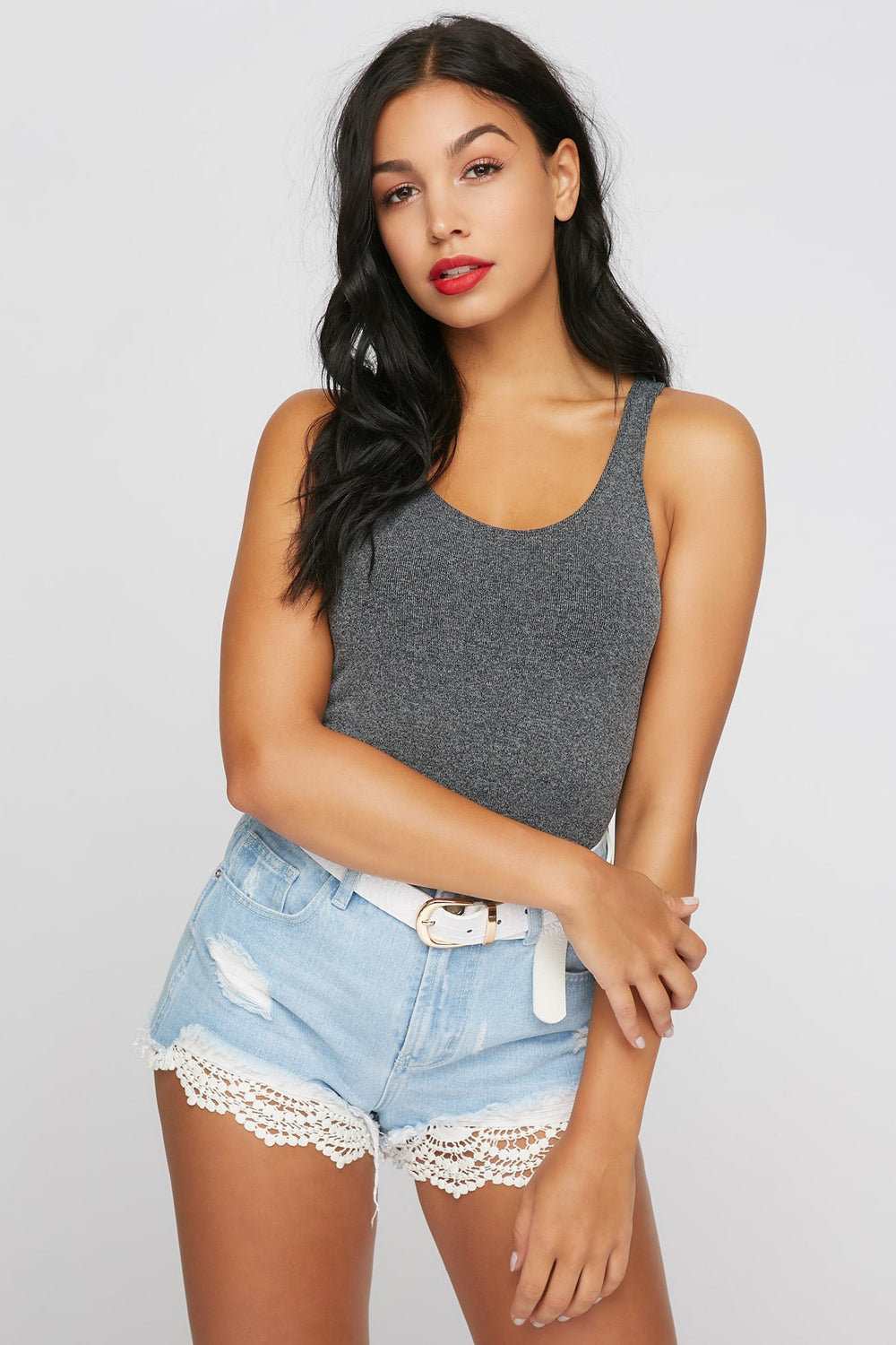 Women Seamless Ribbed Racerback Tank Black with White