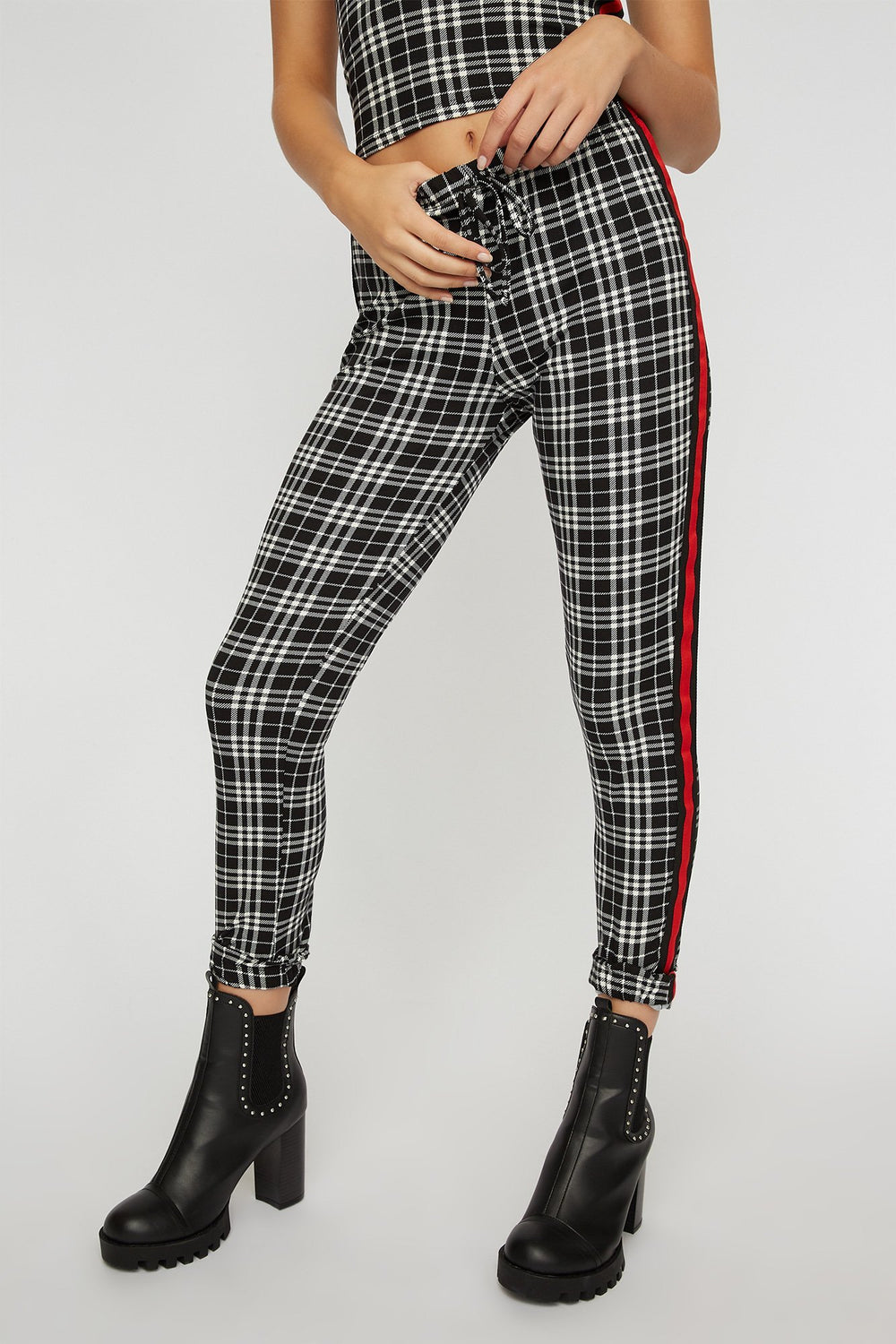 Women Side Stripe Printed Drawstring Jogger Black with White