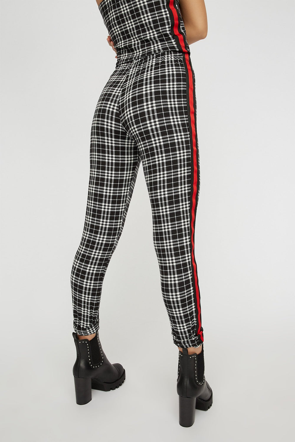 Women Side Stripe Printed Drawstring Jogger Black with White