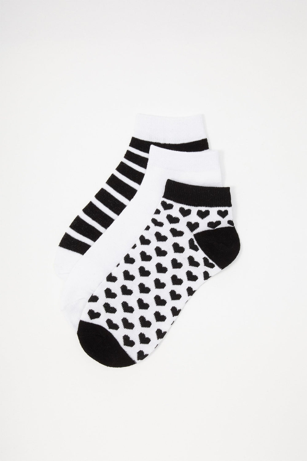 Women Striped Ankle Socks (3 Pairs) Black with White