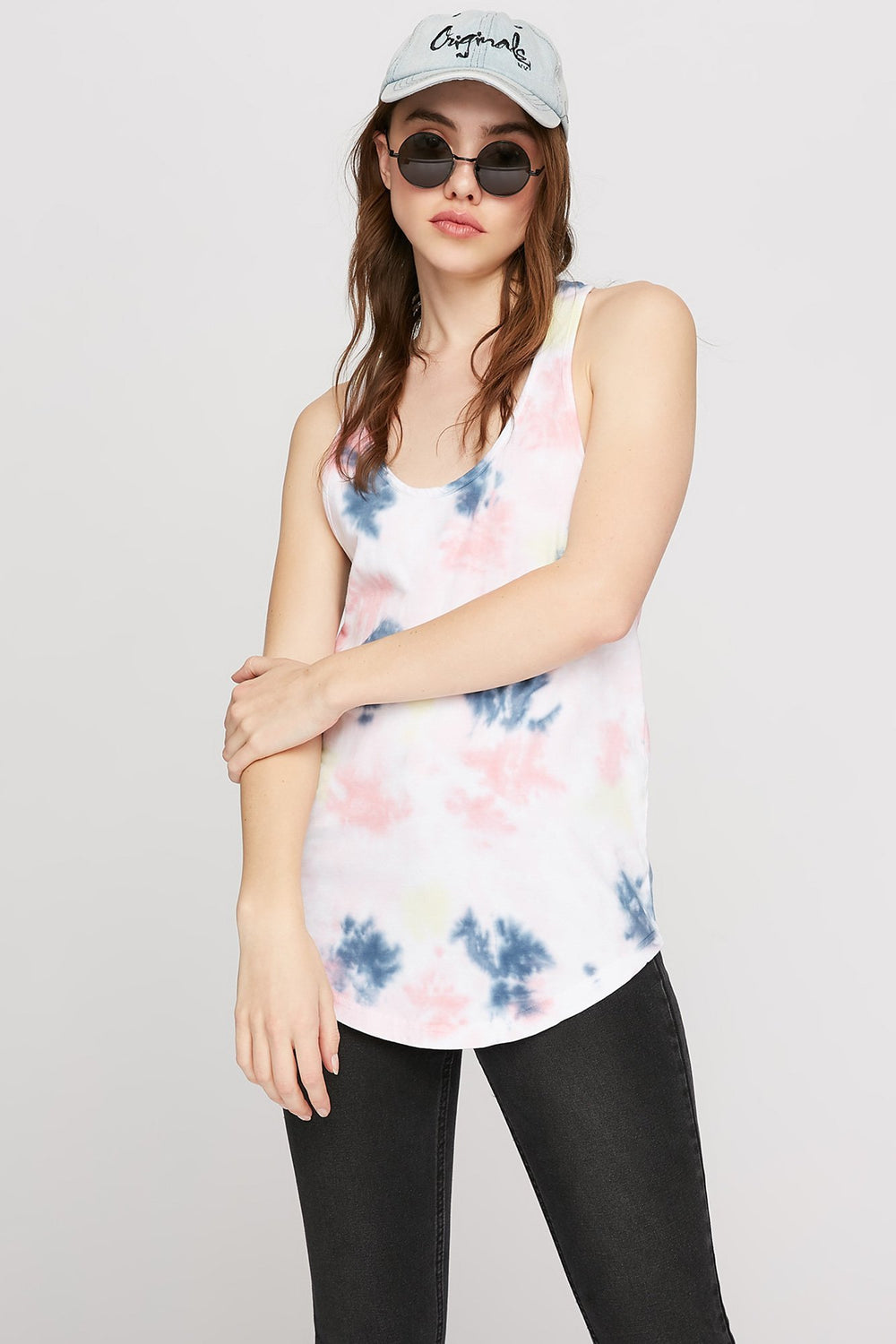 Women Tie-Dye Racerback Tank Black with White