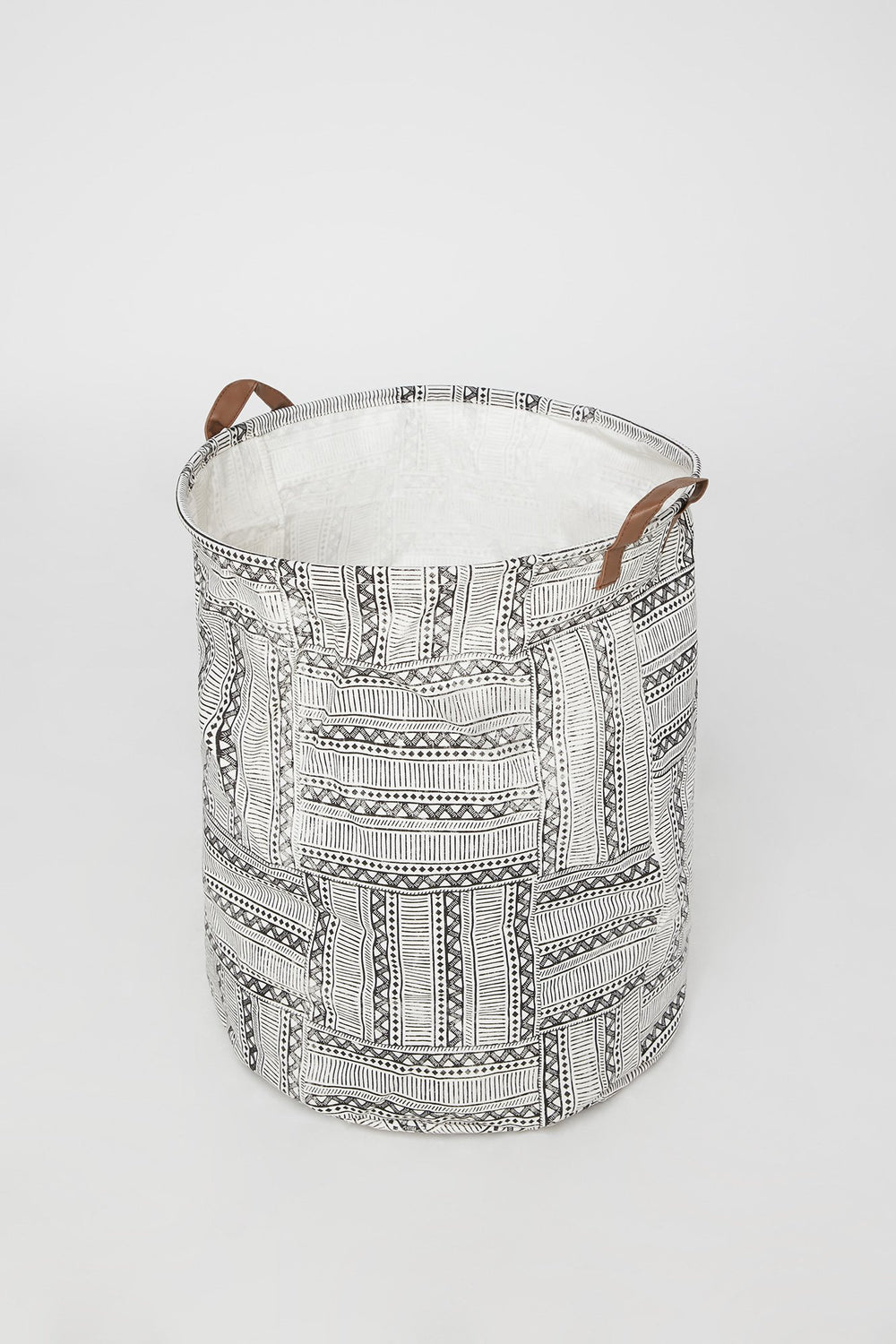 Women Tribal Print Canvas Laundry Hamper Black with White
