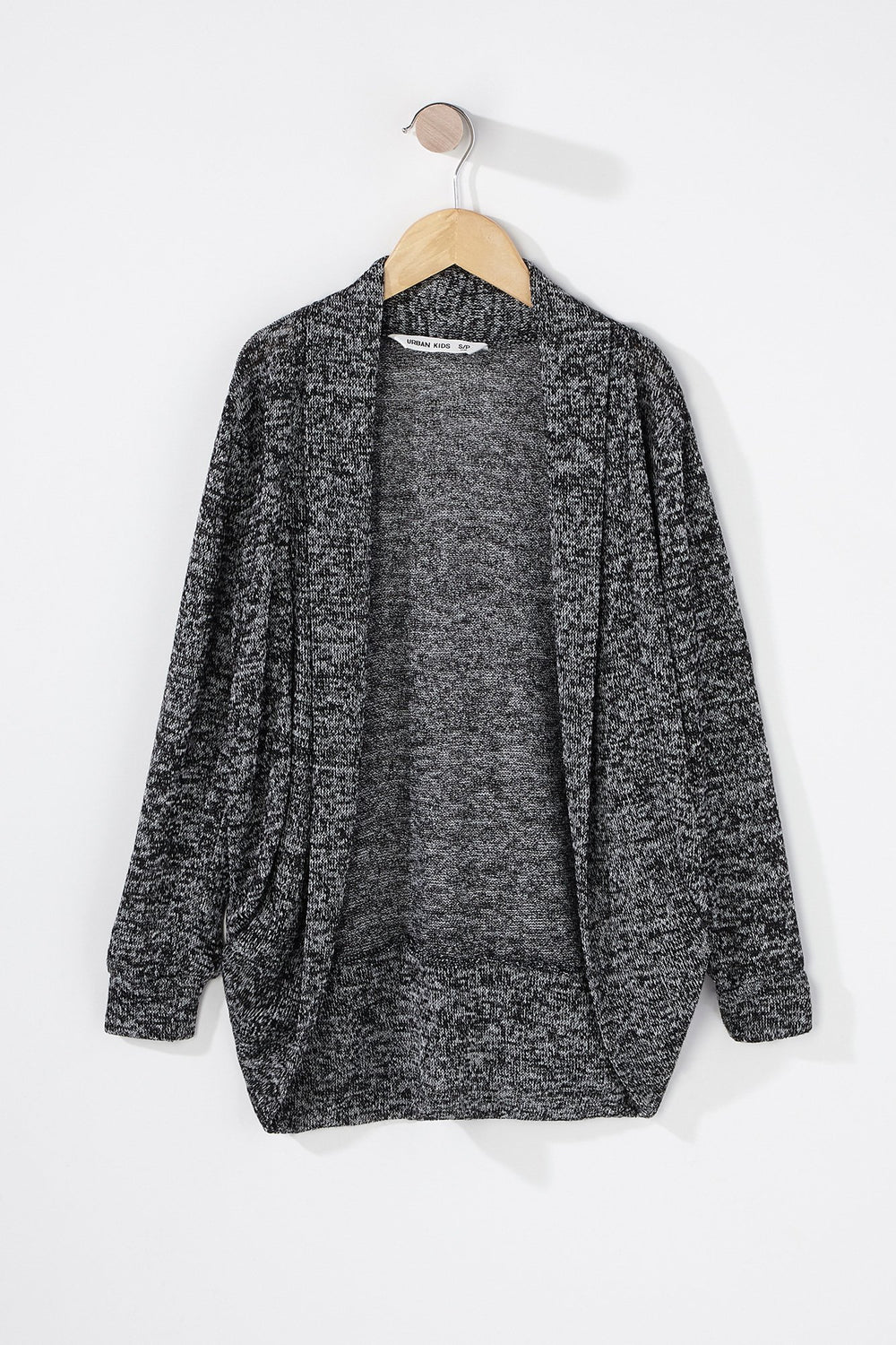 Kids Girls Basic Knit Open-Front Cardigan Black with White