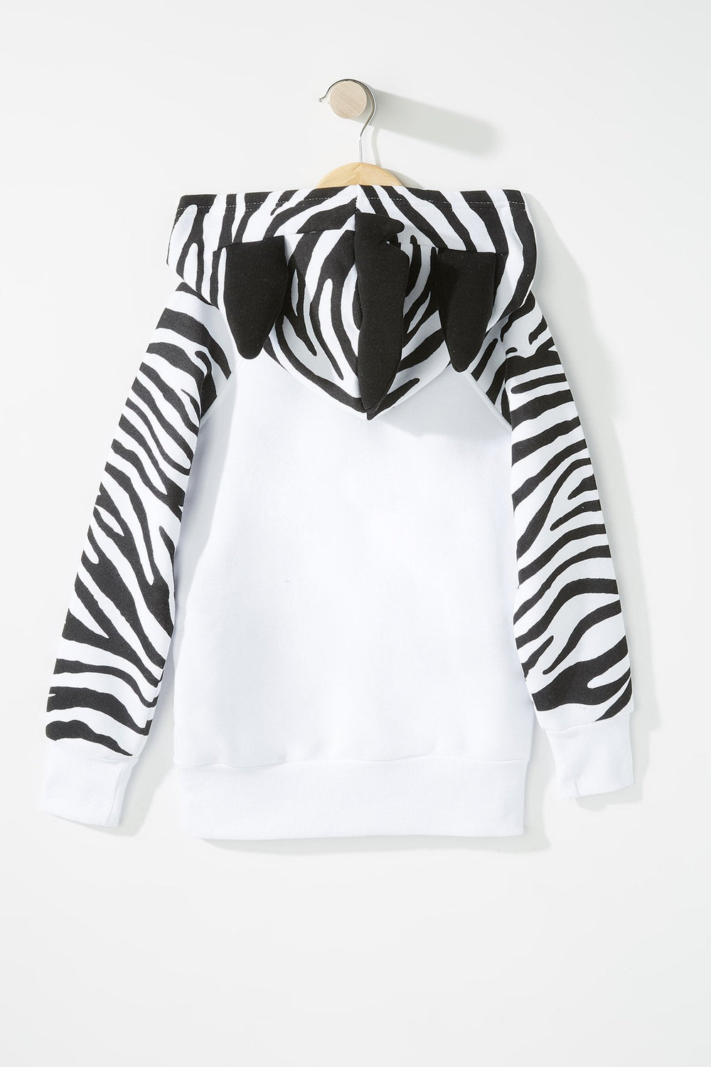 Kids Girls Black & White Zebra Graphic Popover Hoodie Black with White
