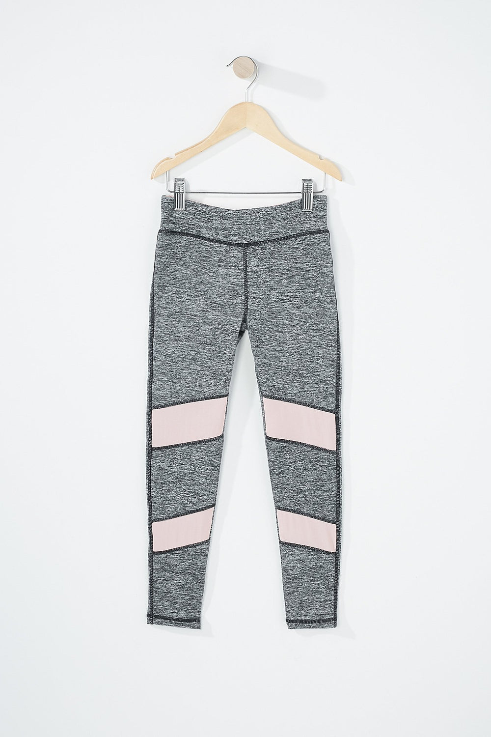 Kids Girls Colour Block Mesh Knee Active Legging Black with White