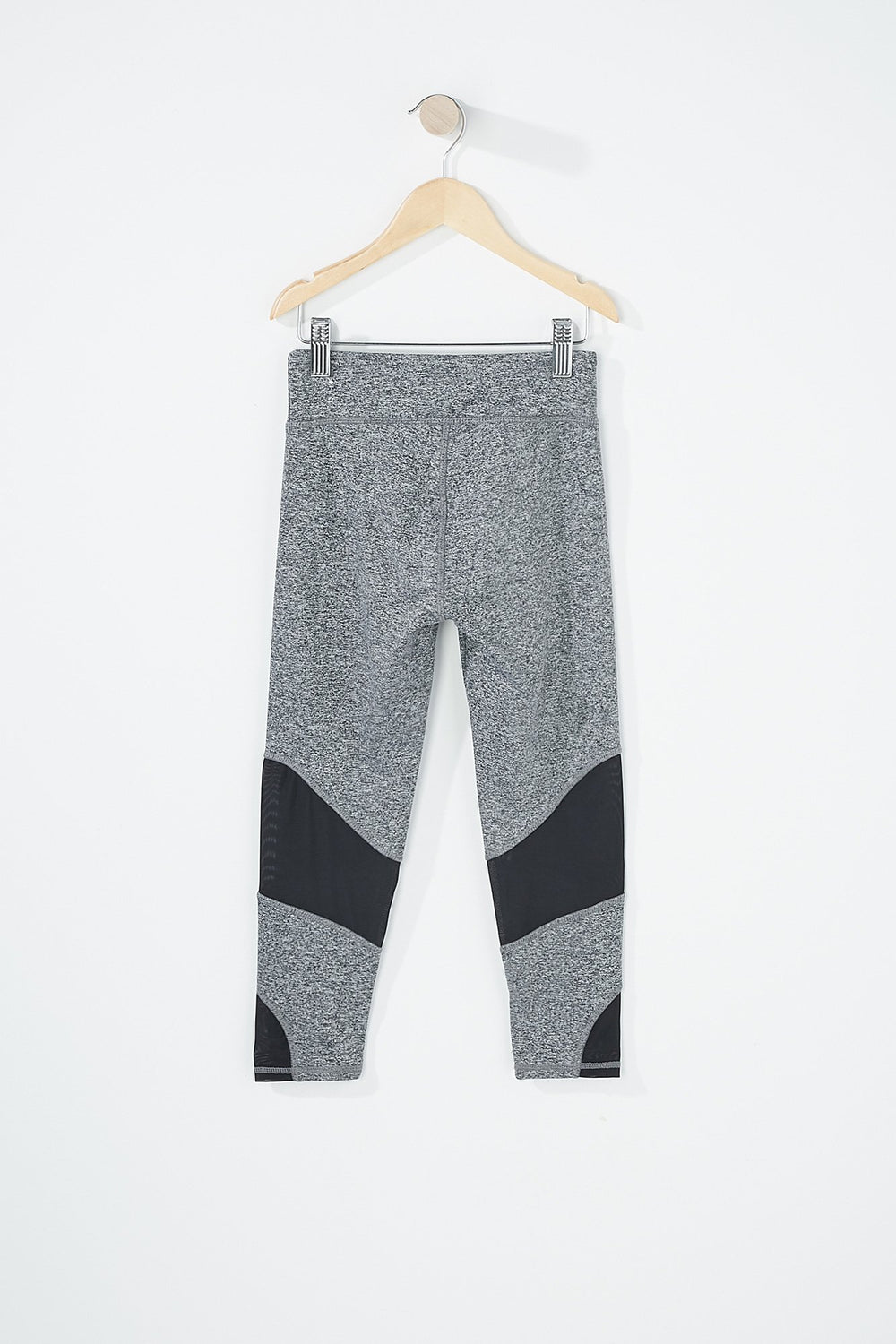 Kids Girls Colour Block Mesh Knee Cropped Active Legging Black with White