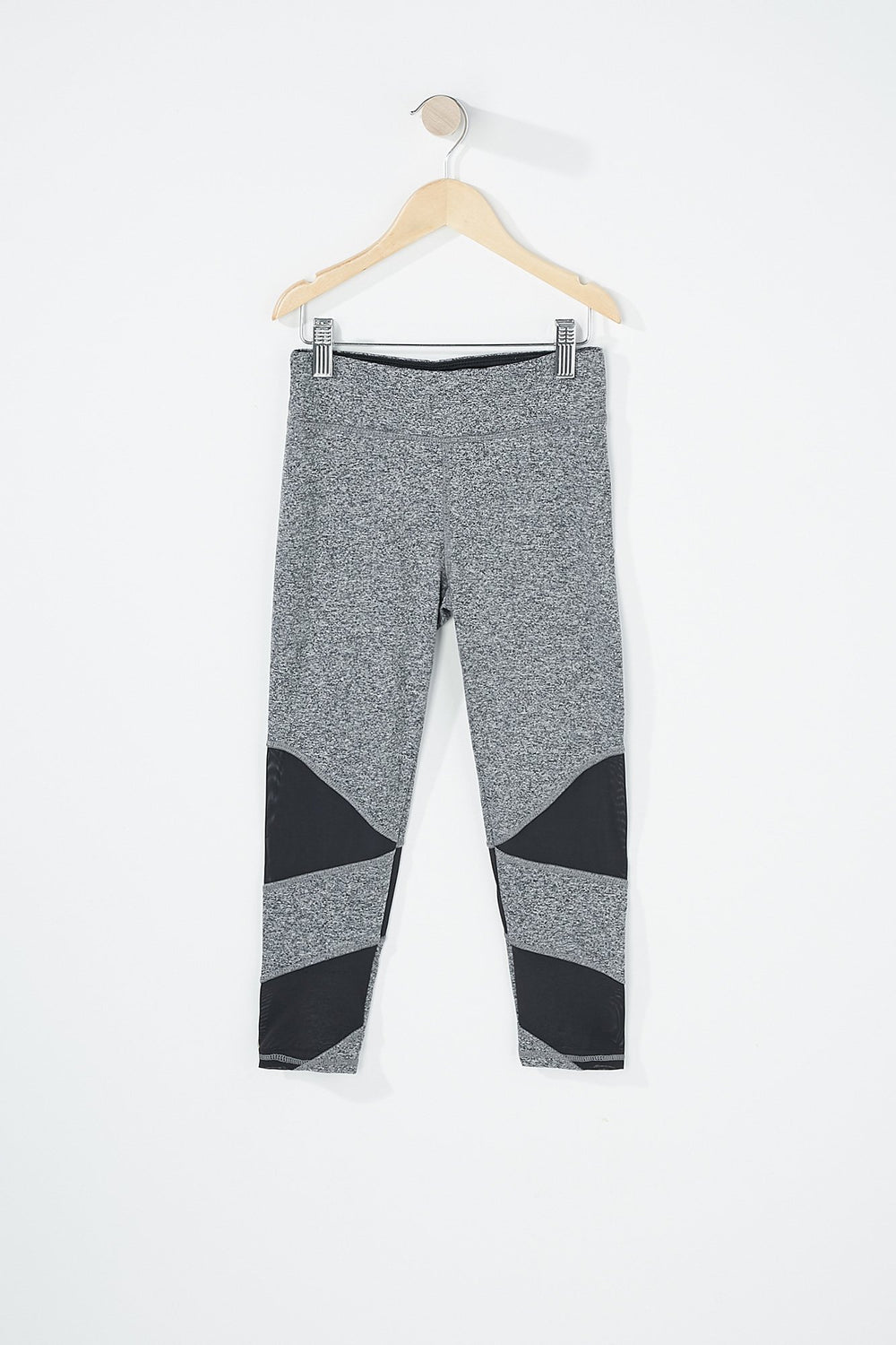 Kids Girls Colour Block Mesh Knee Cropped Active Legging Black with White