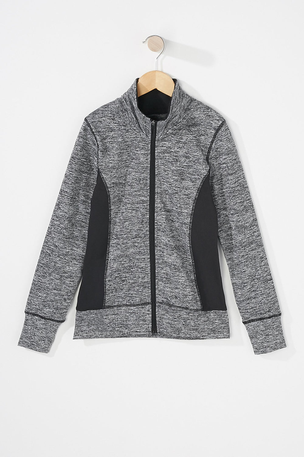 Kids Girls Colour Block Zip-Up Active Jacket Black with White