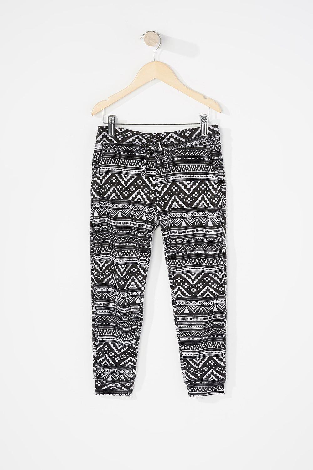 Kids Girls Printed Fleece Drawstring Jogger Black with White