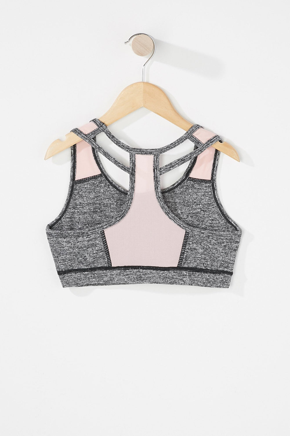 Kids Girls Racerback Colour Block Mesh Sports Bra Black with White