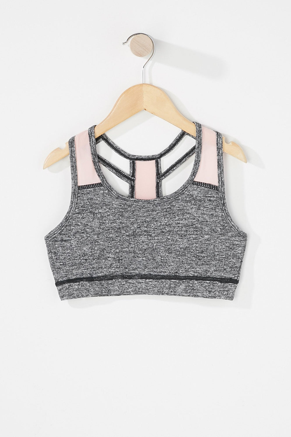 Kids Girls Racerback Colour Block Mesh Sports Bra Black with White