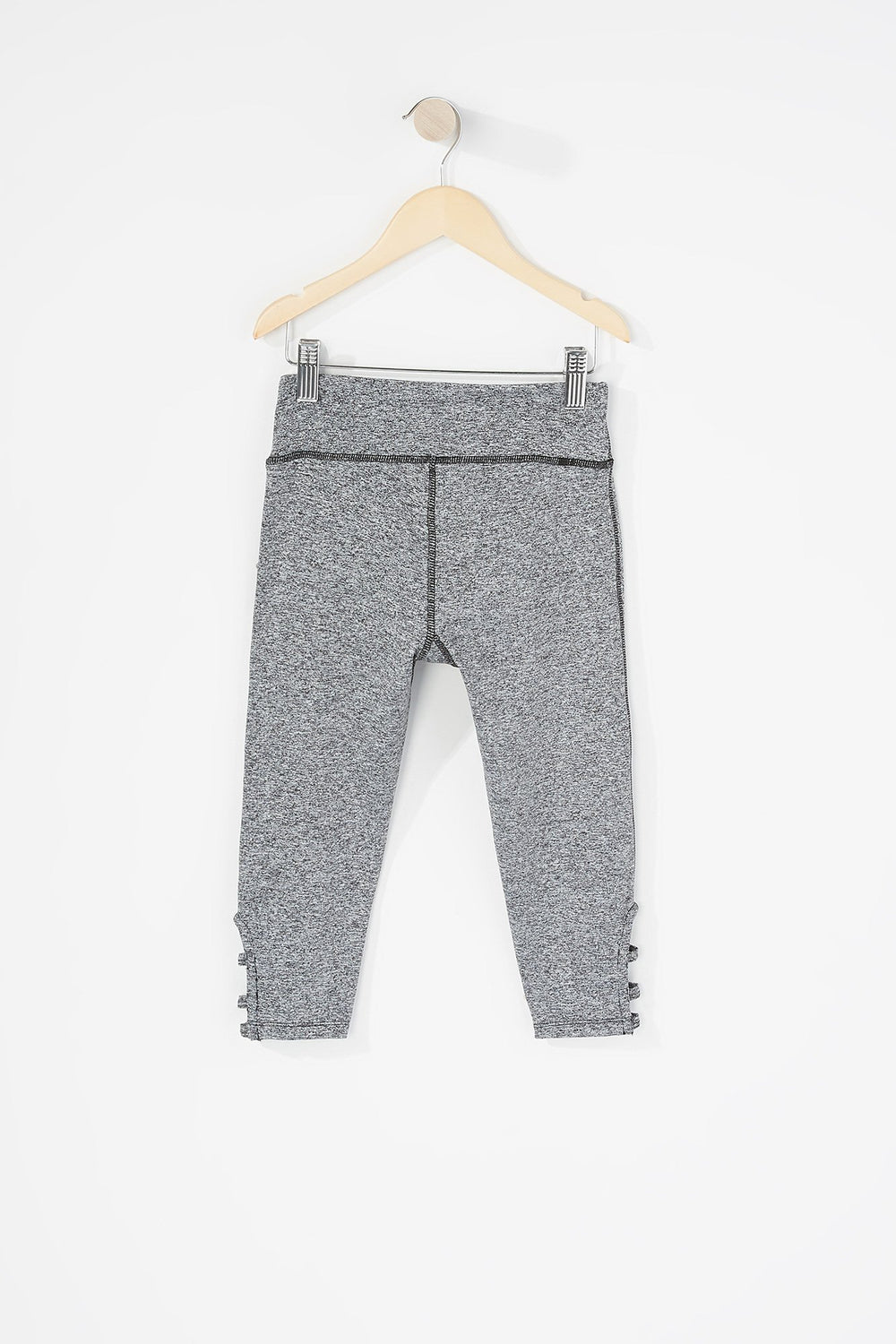Kids Girls Solid Caged Ankle Cropped Active Legging Black with White