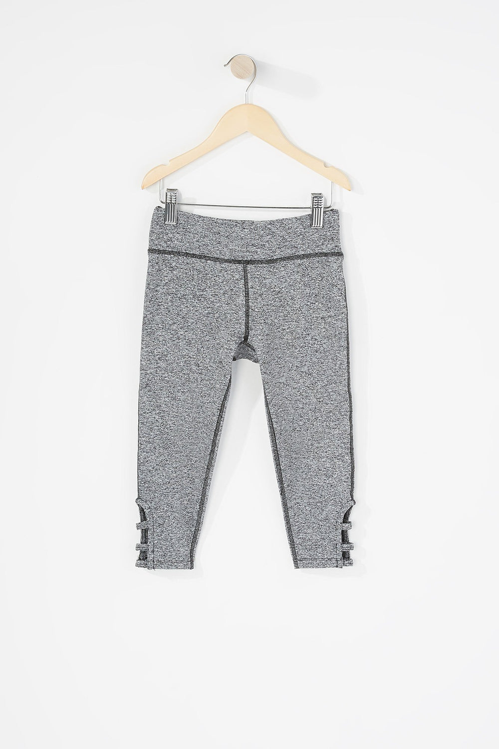 Kids Girls Solid Caged Ankle Cropped Active Legging Black with White