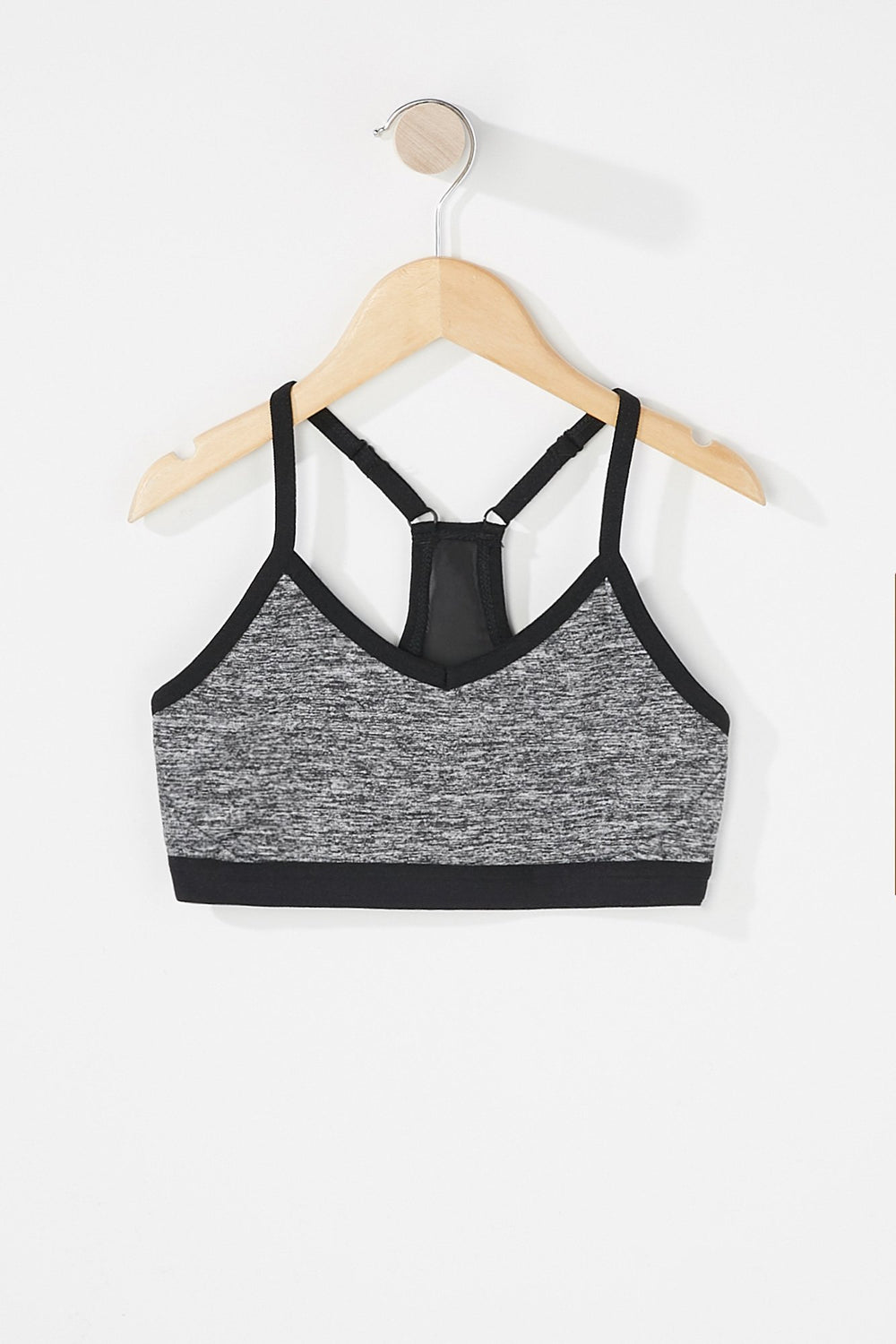 Kids Girls V-Neck Racerback Sports Bra Black with White