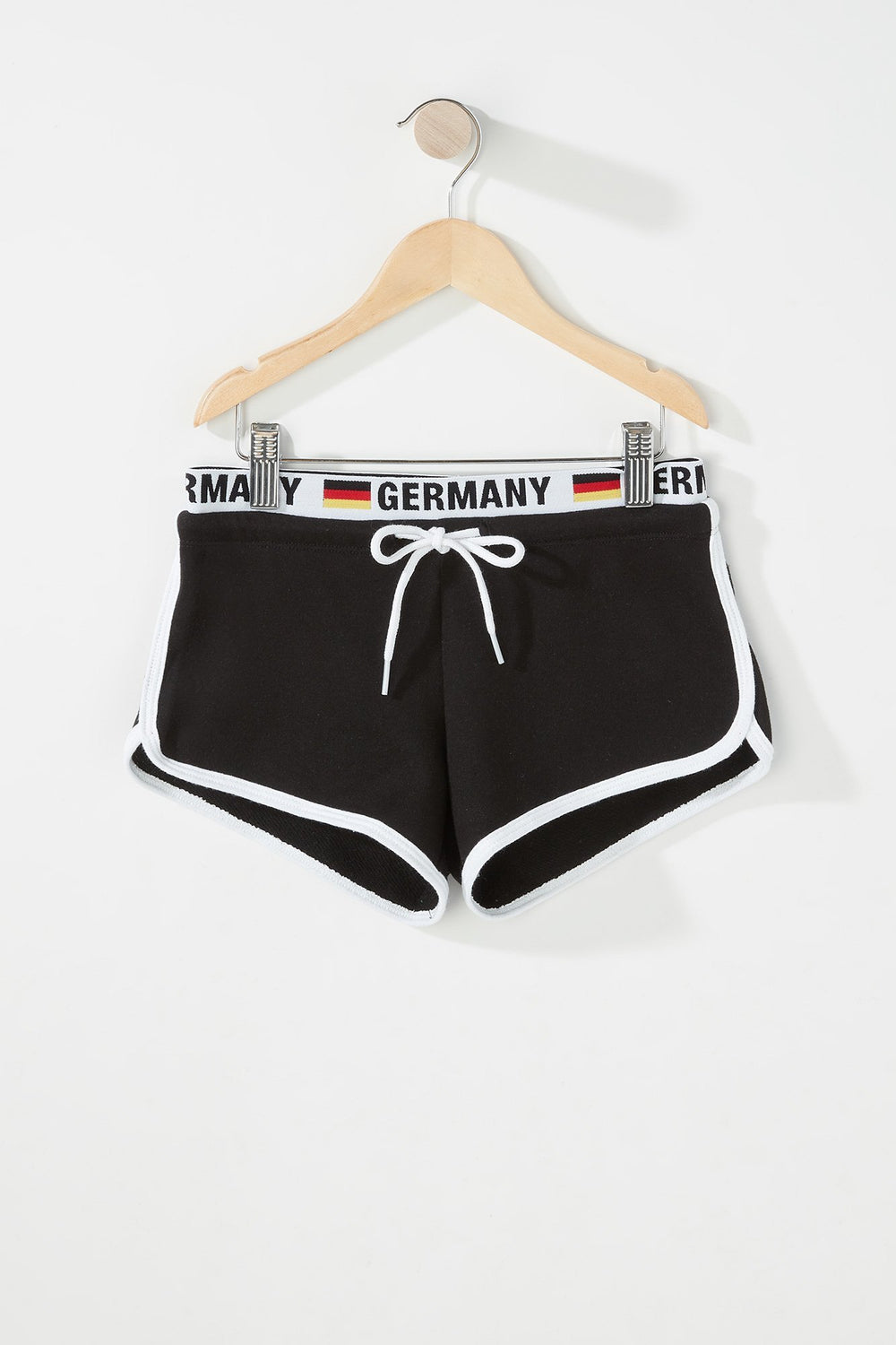 Kids Girls World Cup Graphic Band Fleece Drawstring Short Black with White