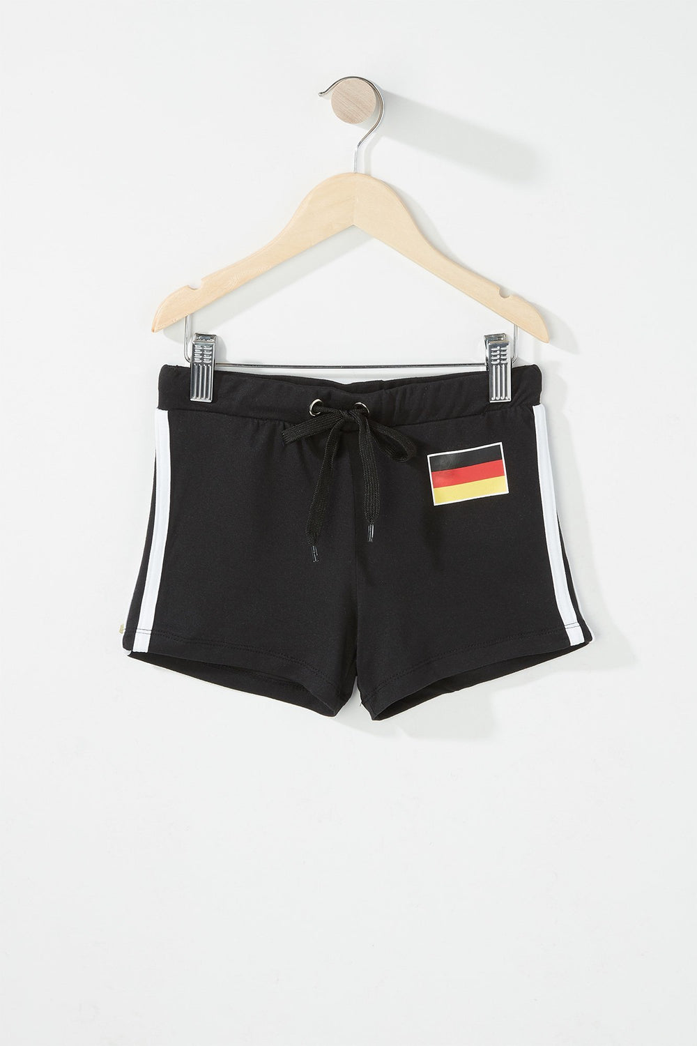 Kids Girls World Cup Side Stripe High-Rise Drawstring Short Black with White