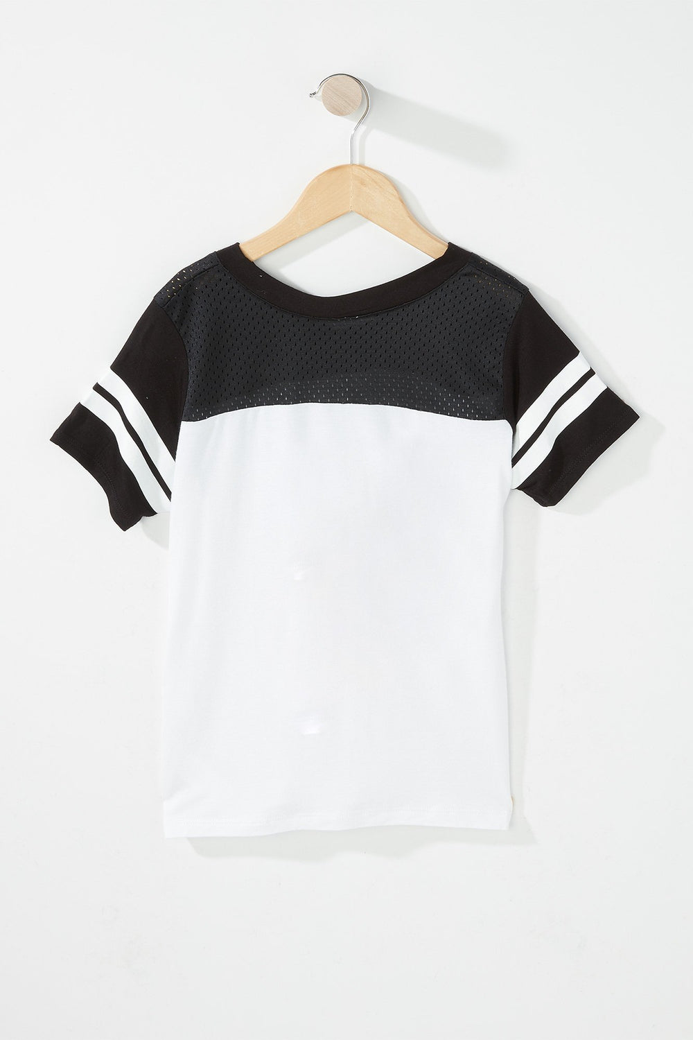 Kids Girls World Cup V-Neck Mesh Varsity Striped T-Shirt Black with White