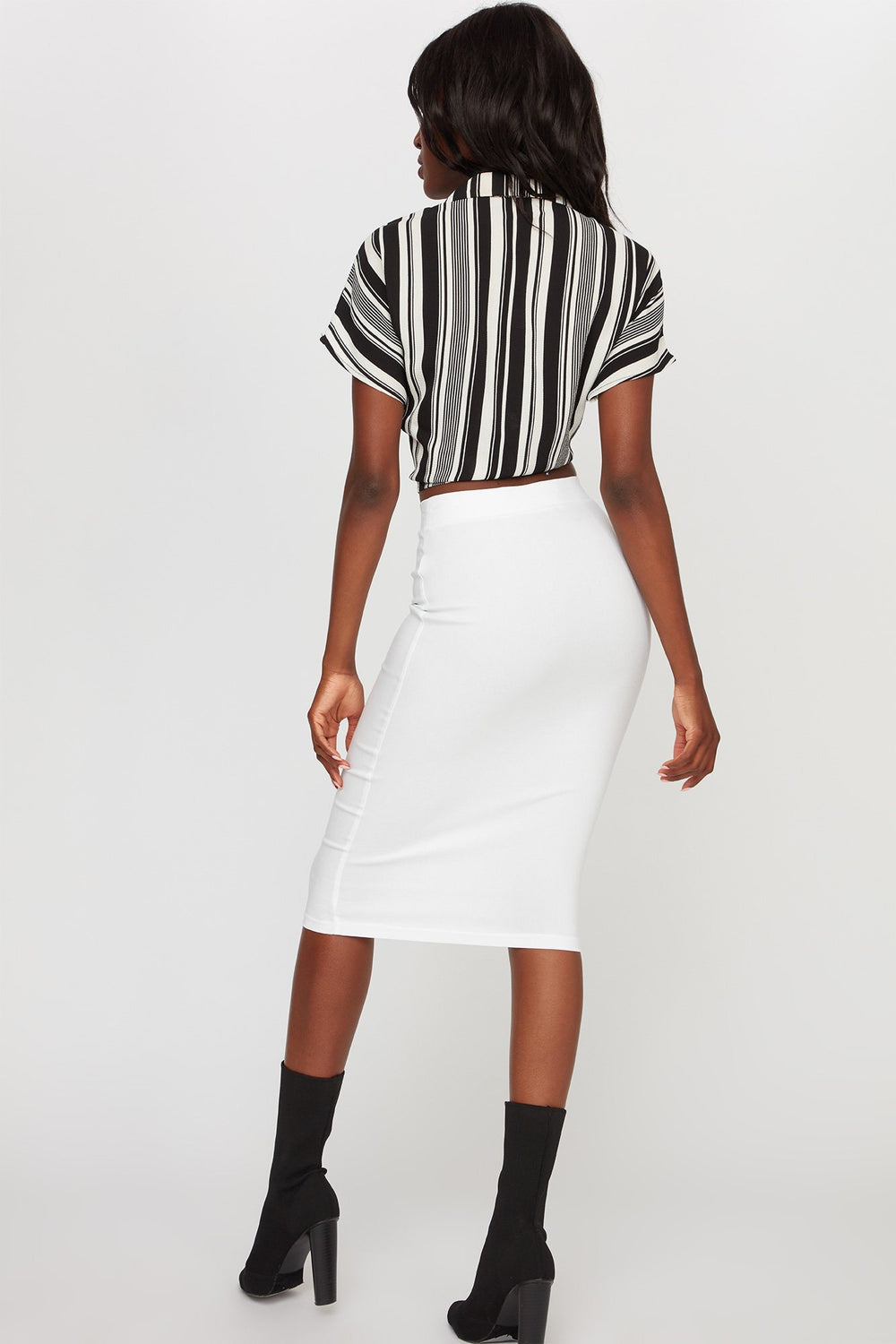 Women Jupe midi à taille haute à enfiler Blanc cassé