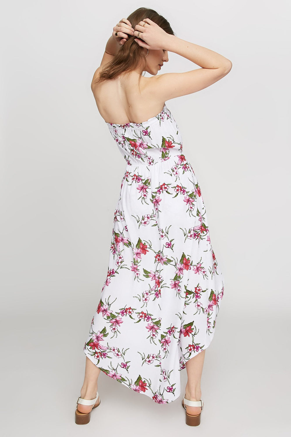 Women Combi-short fleuri sans bretelles Blanc cassé