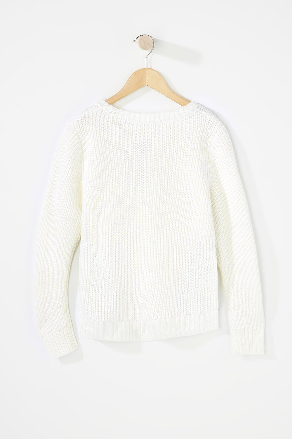 Kids Chandail à enfiler en tricot lacé pour fille Blanc cassé